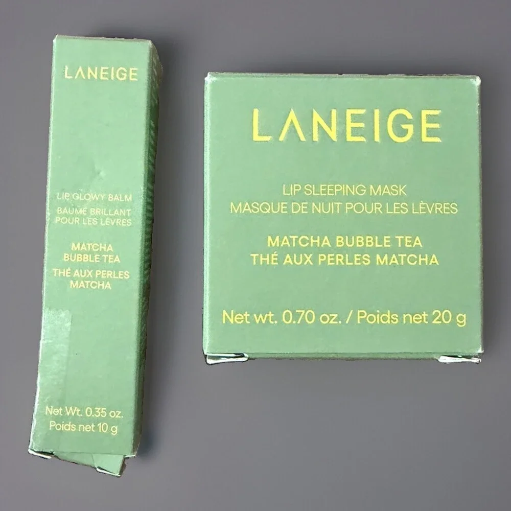 LANEIGE Matcha Bubble Tea Lip Sleeping Mask 0.70 oz + Lip Glowy Balm 0.35 oz